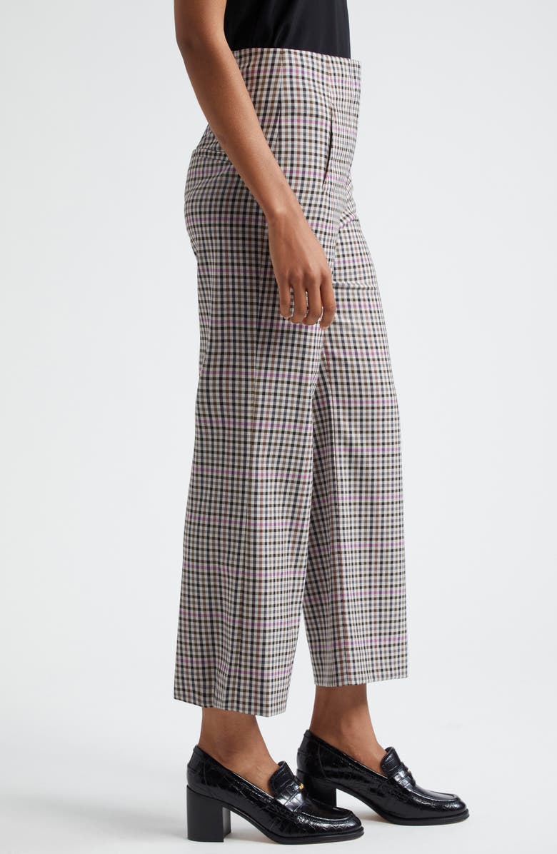 Veronica Beard Dova Gingham Plaid Wide Leg Pants, Alternate, color, Oat Multi