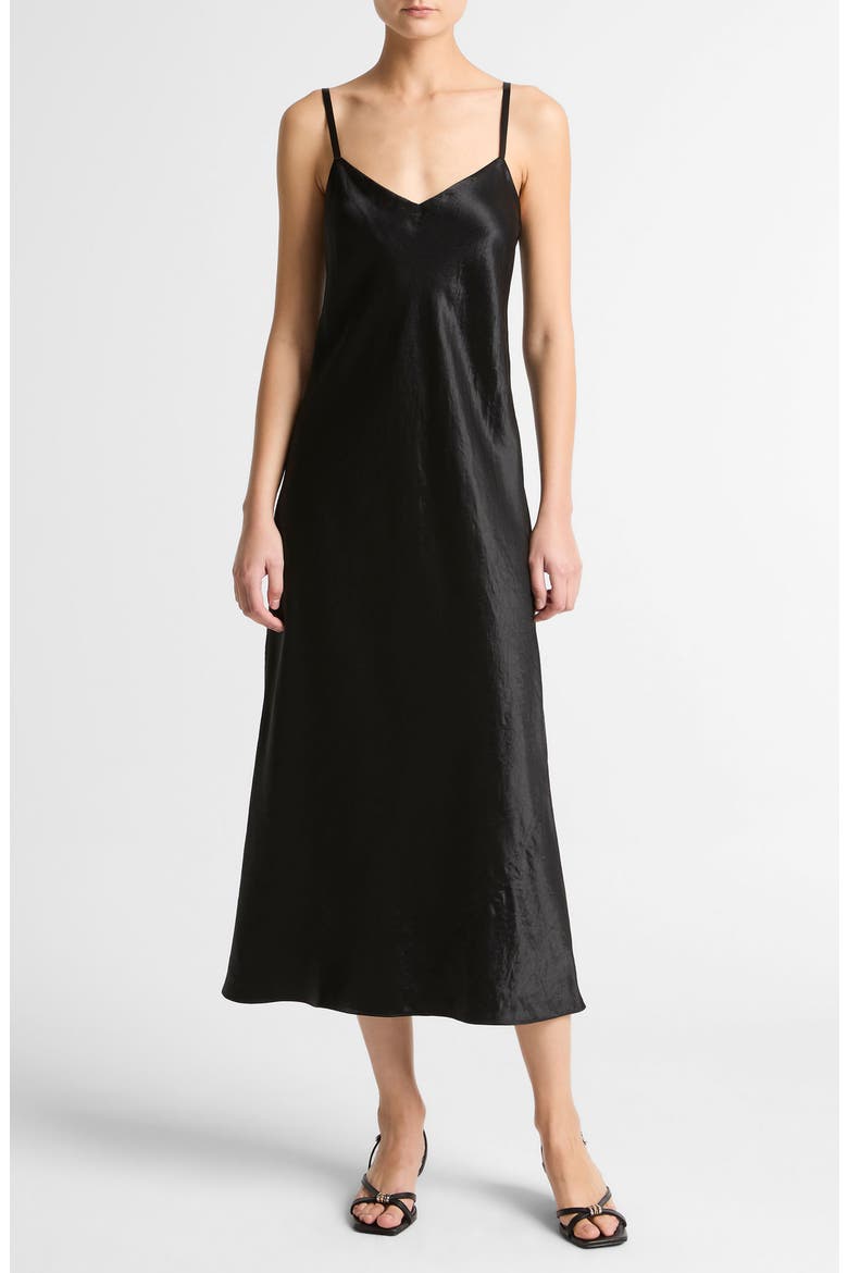Midi Satin Slipdress, Main, color, BLACK