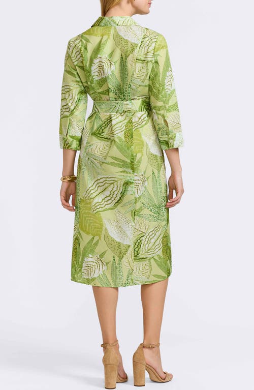 Foxcroft Fiona Botanical Print Belted Cotton Shirtdress In Green Multi