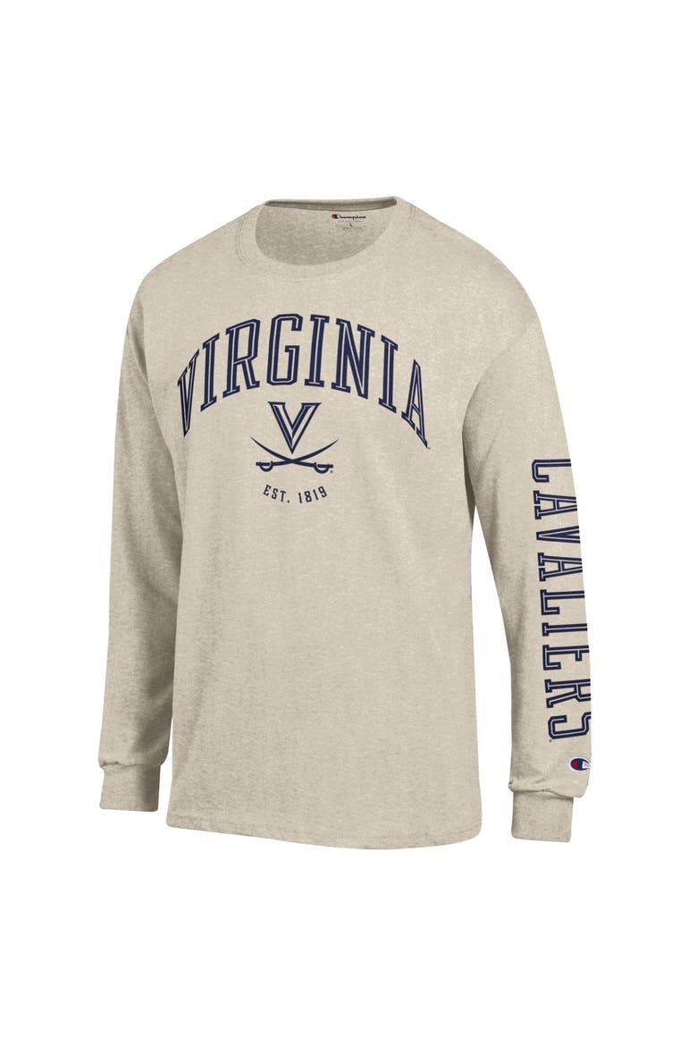 Men's Champion  Heather Oatmeal Virginia Cavaliers Neutral Arch Long-Sleeve T-Shirt, Alternate, color, Oatmeal