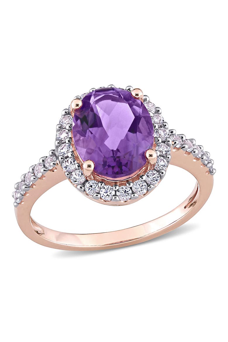 Amethyst & Created White Sapphire Halo Ring, Main, color, PURPLE