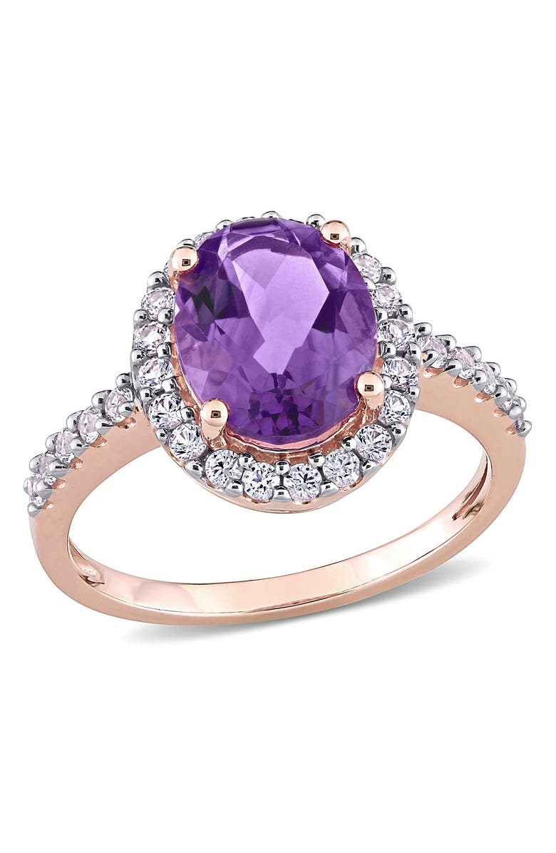 DELMAR Amethyst & Created White Sapphire Halo Ring, Main, color, Purple