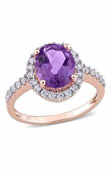 DELMAR Amethyst & Created White Sapphire Halo Ring