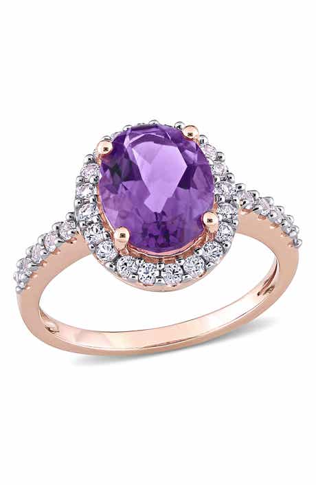 DELMAR Amethyst & Created White Sapphire Halo Ring