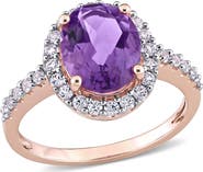 DELMAR Amethyst & Created White Sapphire Halo Ring