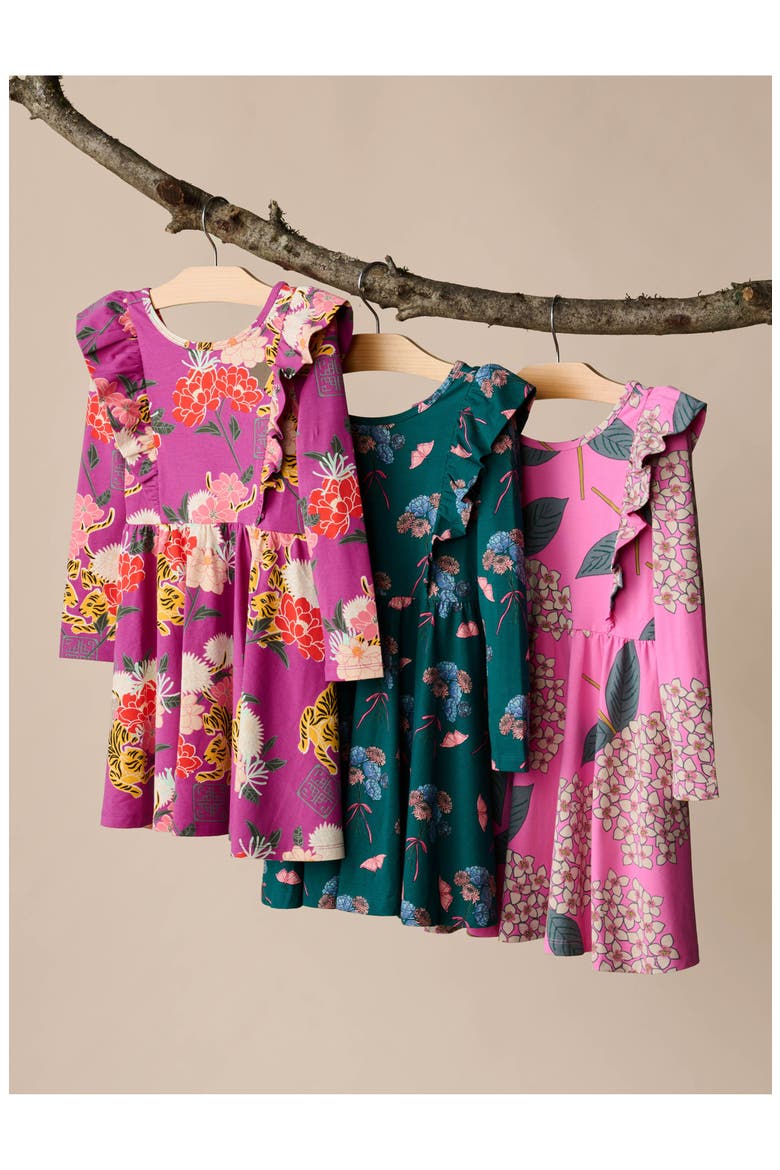 Ruffle Shoulder Ballet Dress, Alternate, color, Hydrangea Burst