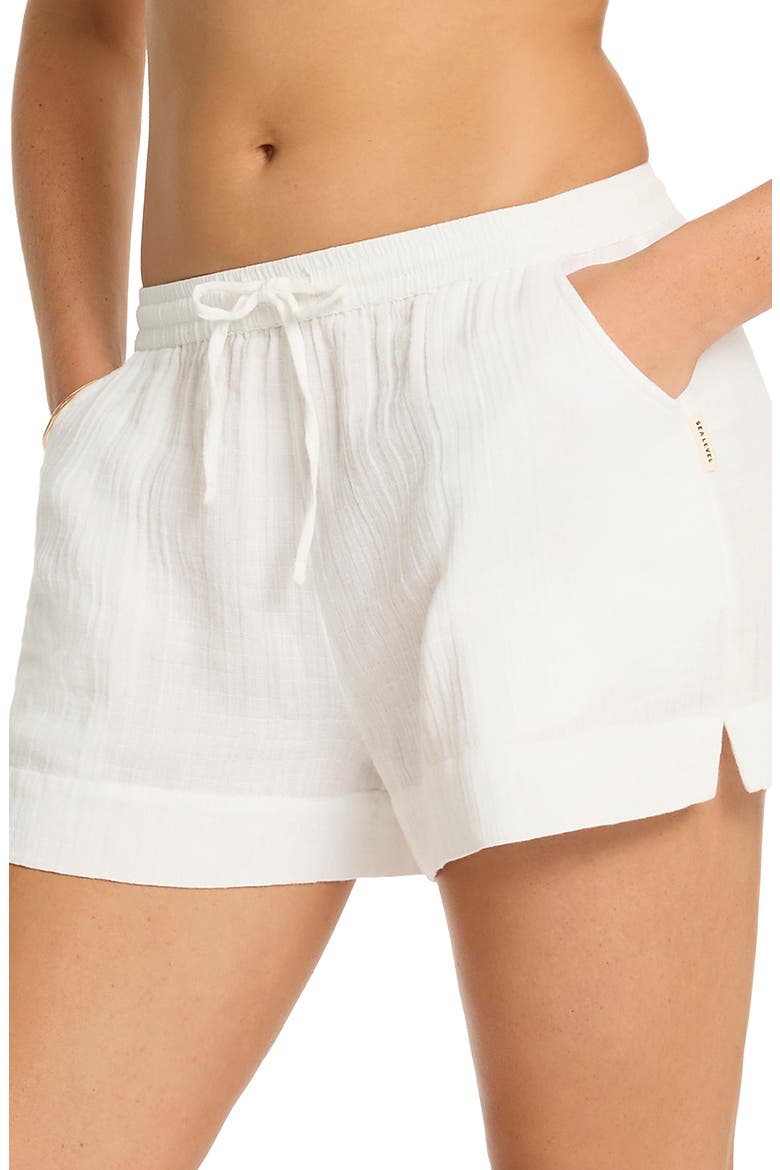 Sunset Beach Cotton Gauze Cover-Up Shorts, Alternate, color, WHITE
