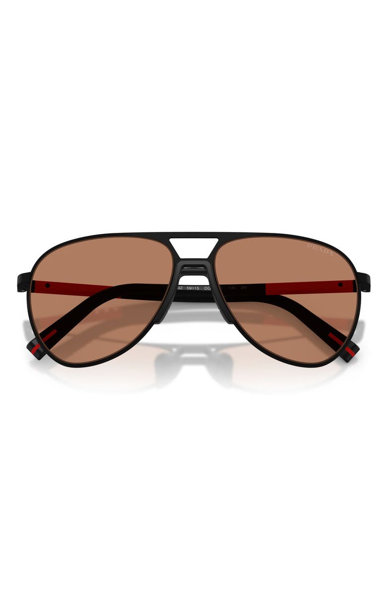 Prada Linea Rossa 59mm Pilot Sunglasses, Alternate, color, Black Rubbered / Brown