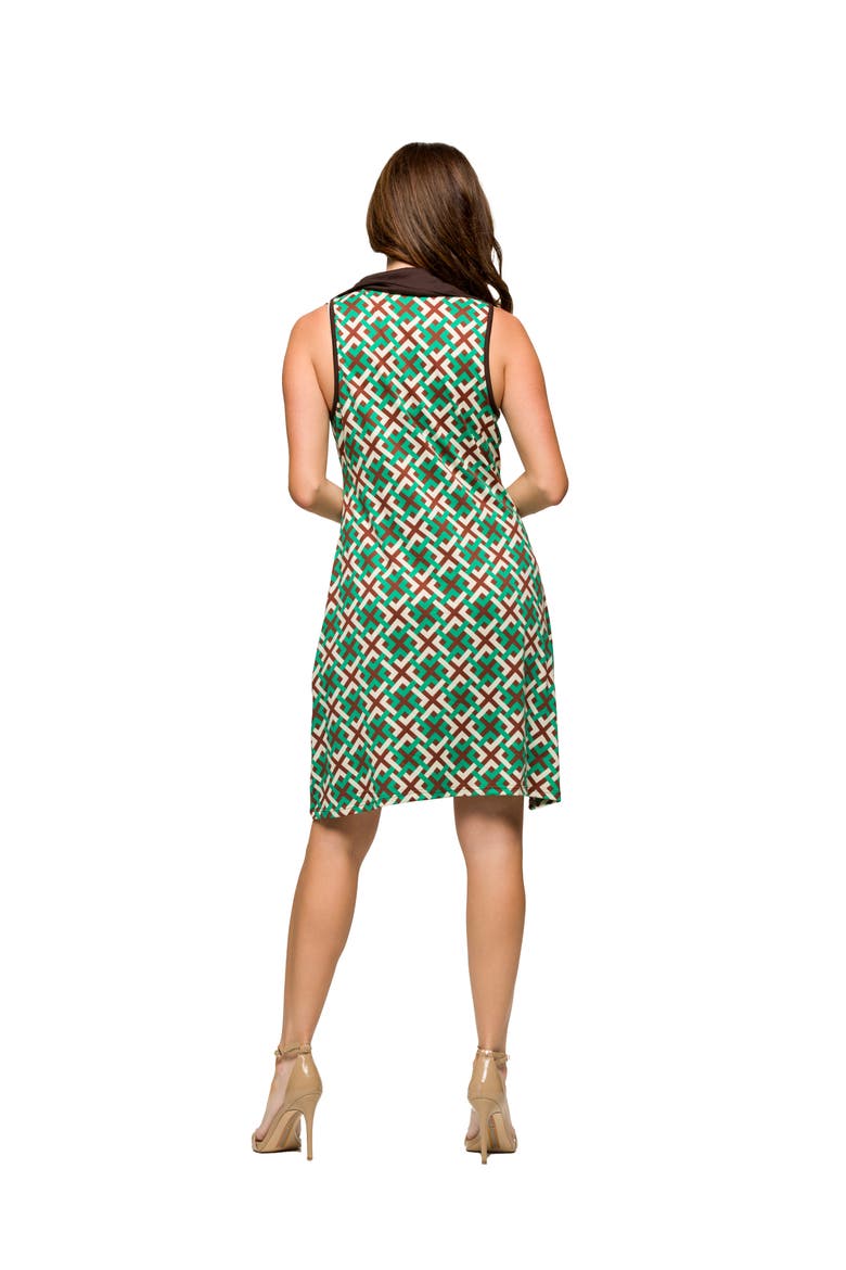 Maternity Brown and Green Sleeveless Collared Mini Dress, Alternate, color, Green Multi
