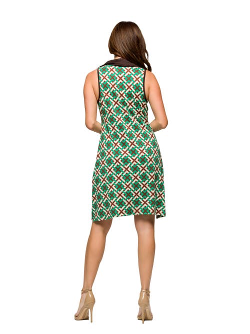 24seven Comfort Apparel Maternity Brown And Green Sleeveless Collared Mini Dress
