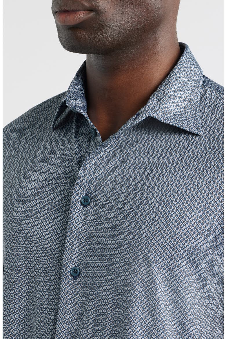 Microprint Stretch Button-Up Shirt, Alternate, color, TEAL