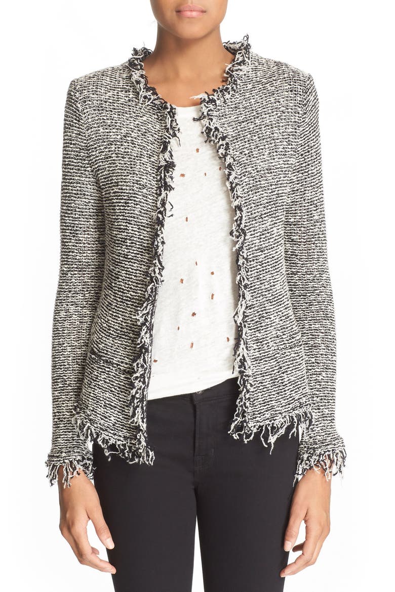 'Azure' Fringe Jacket, Main, color, BLACK/ ECRU