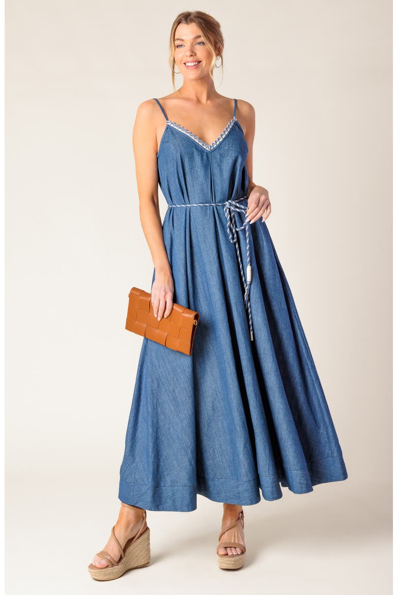 Denim Midi Sundress, Alternate, color, MEDIUM INDIGO