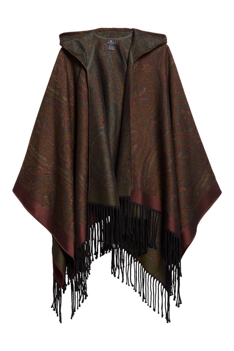 x Birkenstock Hooded Fringe Poncho, Main, color, BURGUNDY