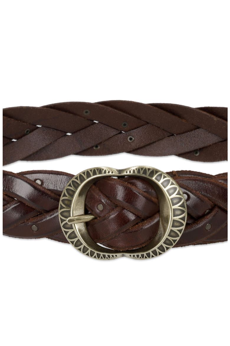 Woven Leather Studded Belt, Alternate, color, Leather