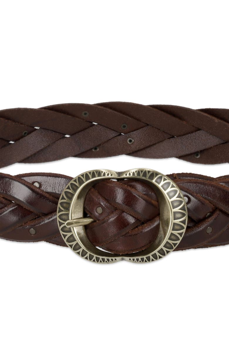 Fortela Woven Leather Studded Belt, Alternate, color, Leather