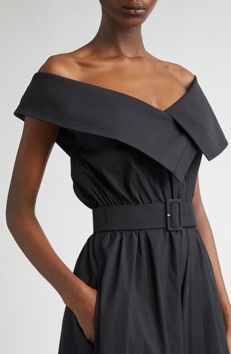 Lela Rose Asymmetric Portrait Collar Belted Shirtdress, Alternate, color, Black