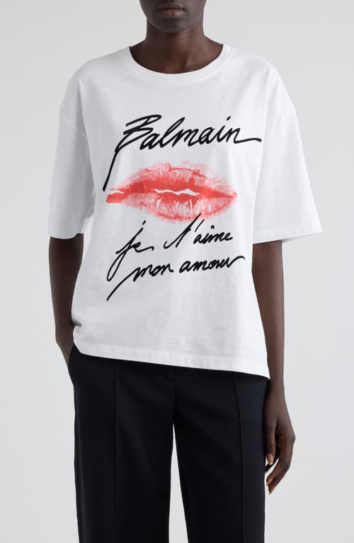 Shop Balmain Kiss Print Graphic T-shirt In Gqv White/black/red