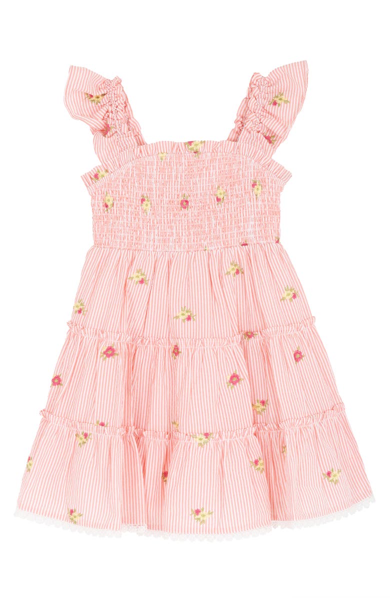 Rare Editions Kids' Embroidered Seersucker Smocked Dress, Main, color, Pink