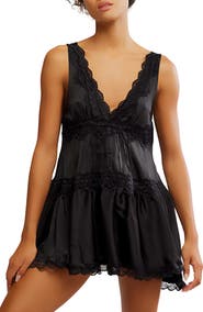 Free People Lace Trim Satin Mini Slipdress