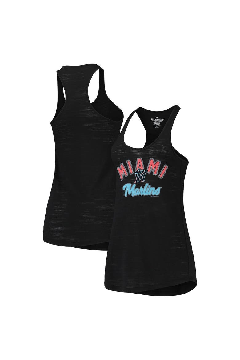 Women's Soft as a Grape Black Miami Marlins Multi-Count Tri-Blend Tank Top, Main, color, Black