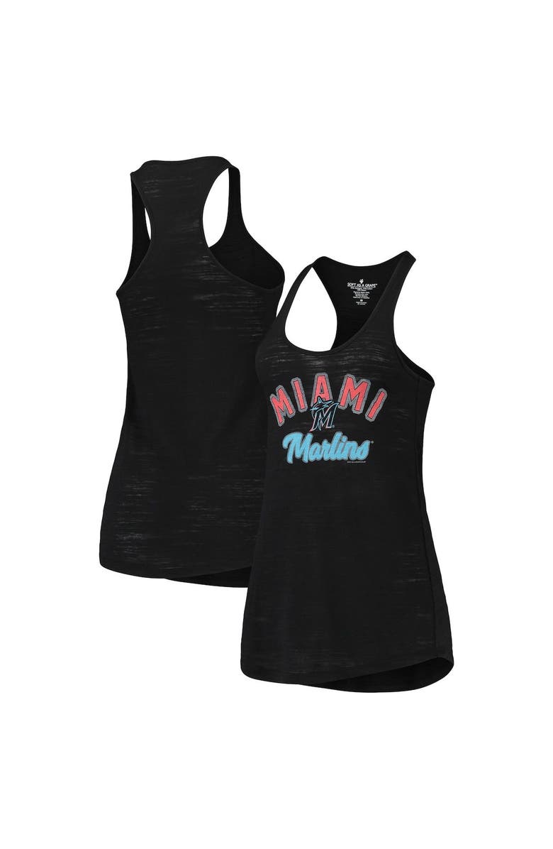 SOFT AS A GRAPE Women's Soft as a Grape Black Miami Marlins Multi-Count Tri-Blend Tank Top, Main, color,