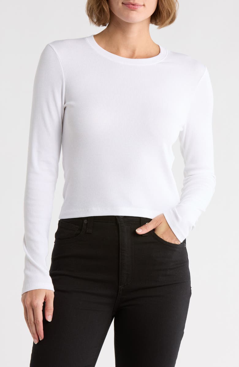 rag & bone Essie Long Sleeve Ribbed Crop T-Shirt, Main, color, White