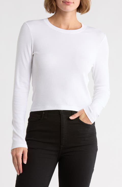 Essie Long Sleeve Ribbed Crop T-Shirt
