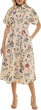Nicole Miller Printed Stretch Cotton Shirtdress