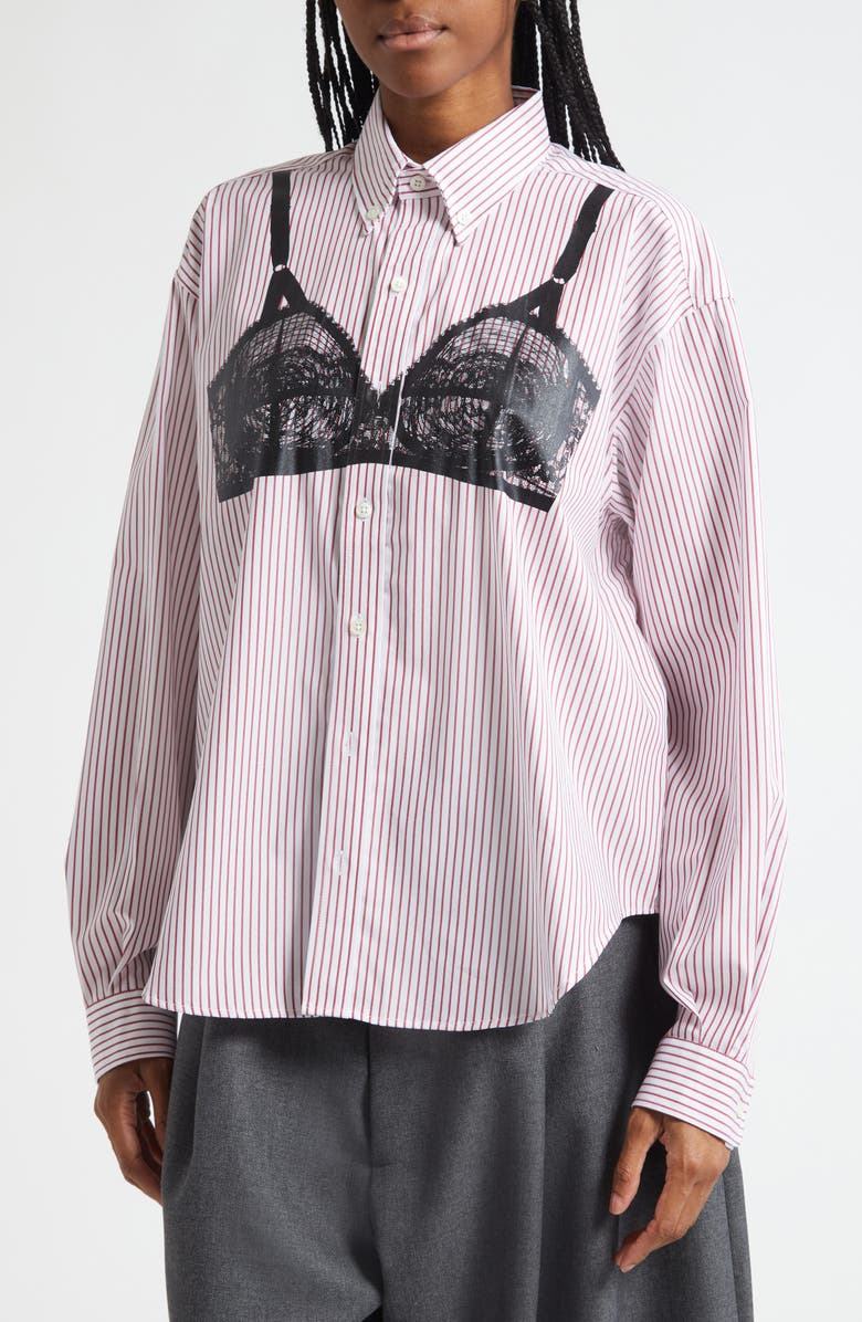 Vaquera Trompe l'Oeil Bra Stripe Graphic Button-Down Shirt, Alternate, color,