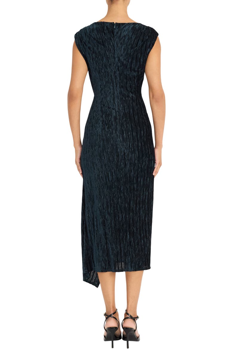 Maggy London Cap Sleeve Asymmetric Burnout Velvet Midi Dress, Alternate, color, Spruce