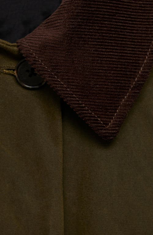 Mango Corduroy Collar Cotton Coat In Khaki Green