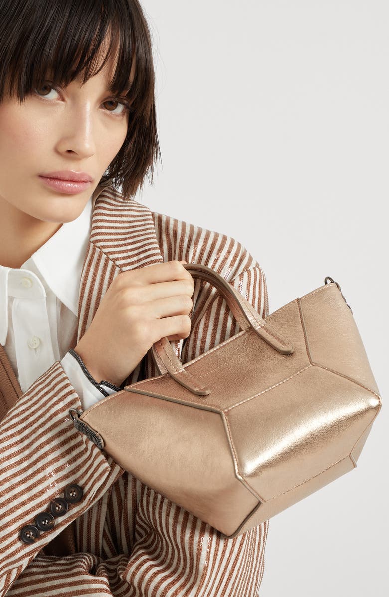 Brunello Cucinelli Mini lamé calfskin BC Duo bag, Alternate, color,