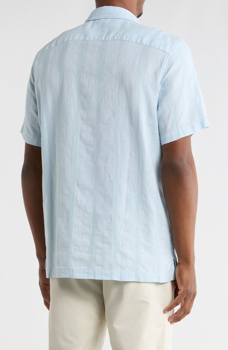 Original Penguin Short Sleeve Linen & Cotton Button-Up Shirt, Alternate, color, Cool Blue