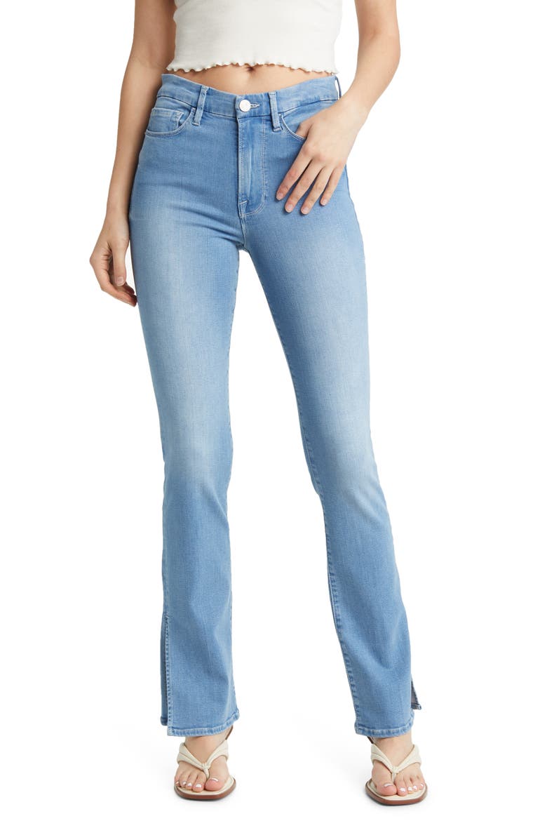 Le High Waist Slit Hem Mini Bootcut Jeans, Main, color, DANBURY
