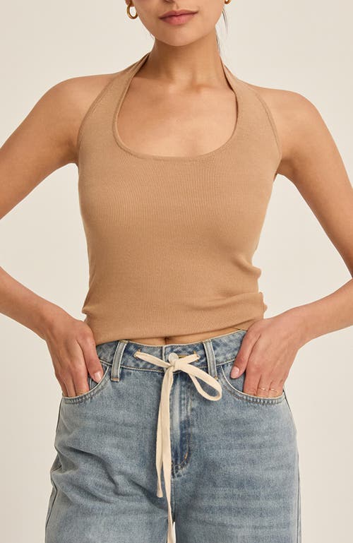 Crescent Halter Knit Top In Brown