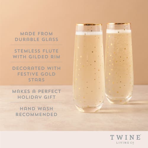 Twine Starlight Stemless Champagne Flute Set In Gold