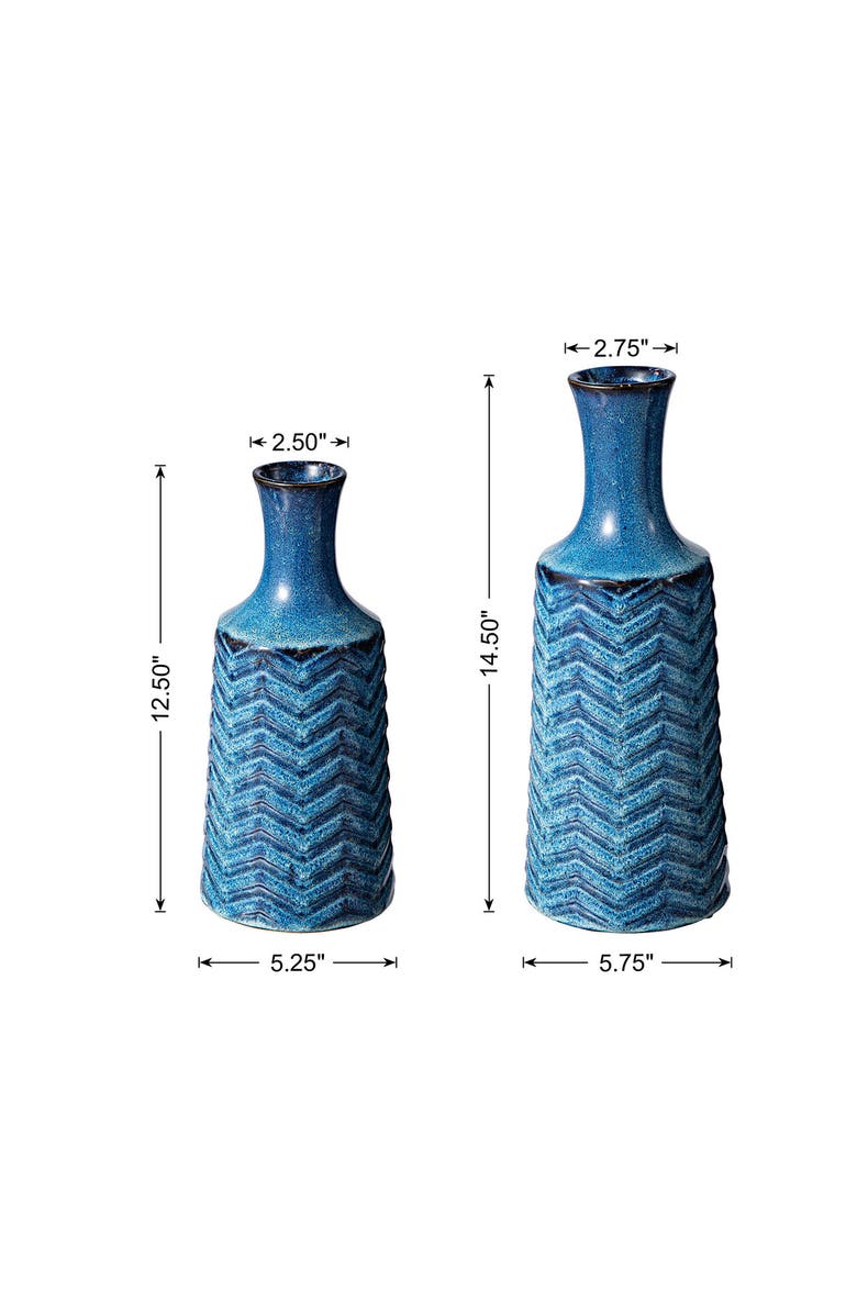Glitzhome Set of 2 Modern Chevron Ceramic Table Vases, Alternate, color, Blue