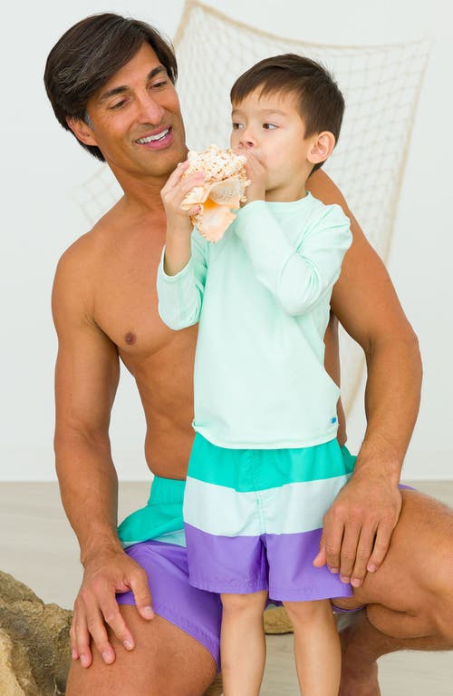 Ruggedbutts Long Sleeve Rashguard & Stripe Swim Trunks Set In Green