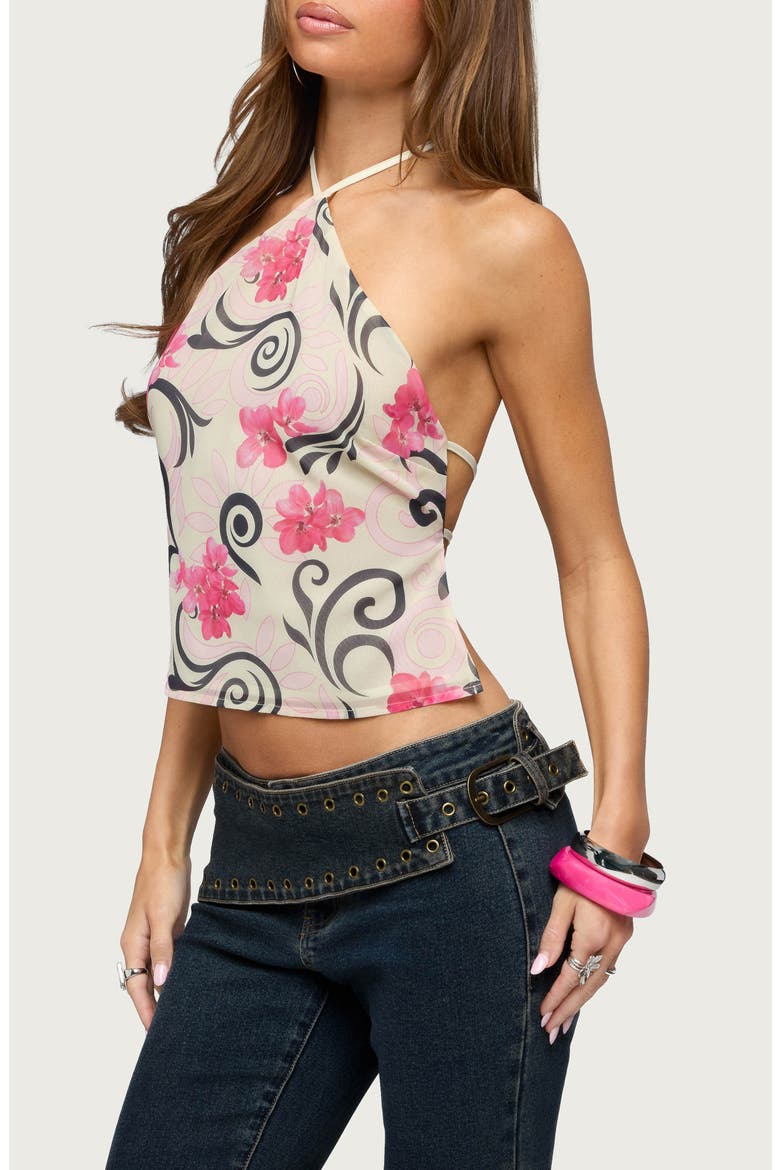 Floral Swirl Backless Chiffon Halter Top, Alternate, color, CREAM-AND-PINK