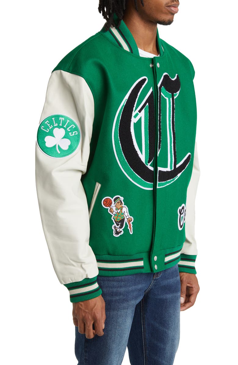 JEFF HAMILTON Boston Celtics Block Letter Wool Blend Varsity Jacket, Alternate, color,
