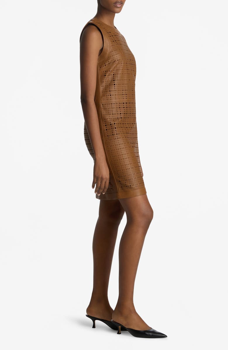 ST. JOHN Laser Cut Leather Sheath Dress, Alternate, color, 