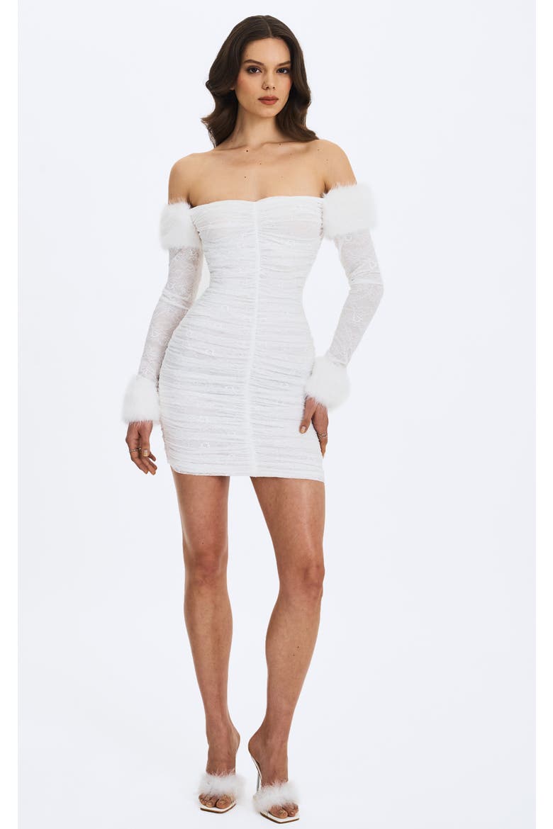 Lani Lace Off-Shoulder Ruched Mini Dress, Main, color, White