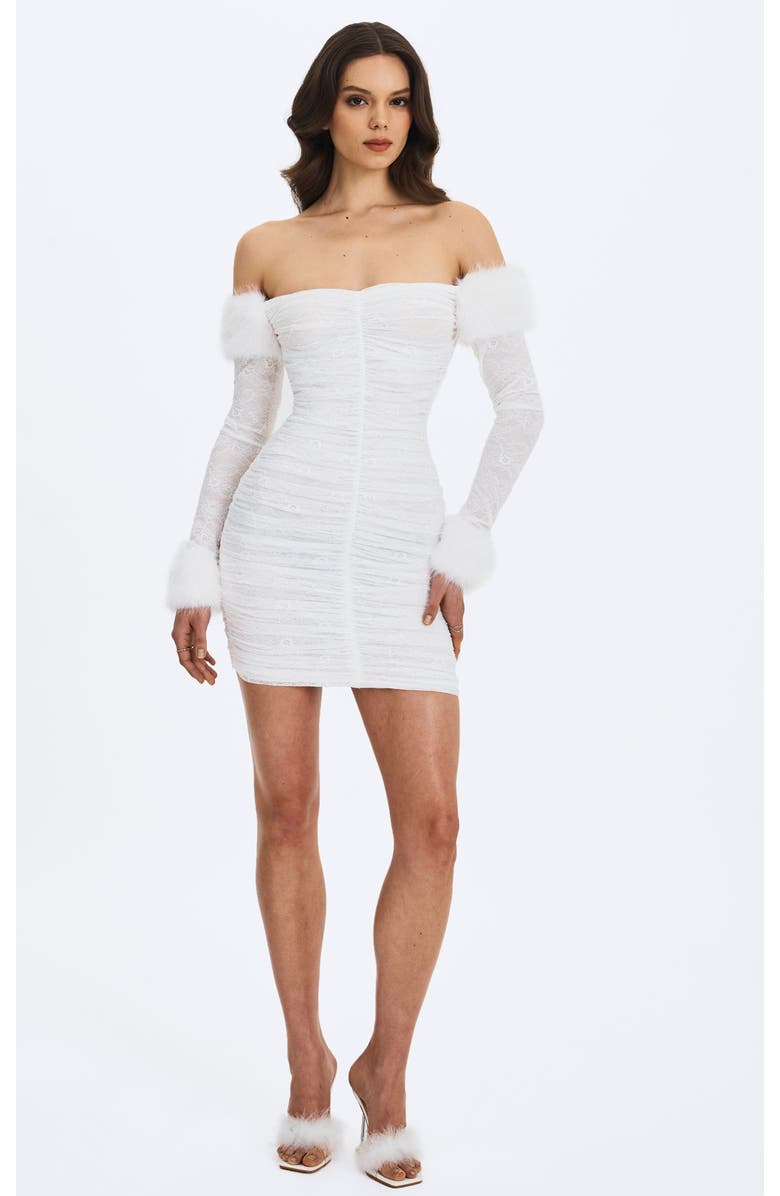 Miss Circle Lani Lace Off-Shoulder Ruched Mini Dress, Main, color, White