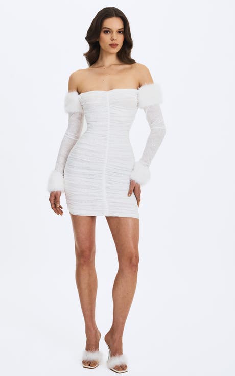Lani Lace Off-Shoulder Ruched Mini Dress
