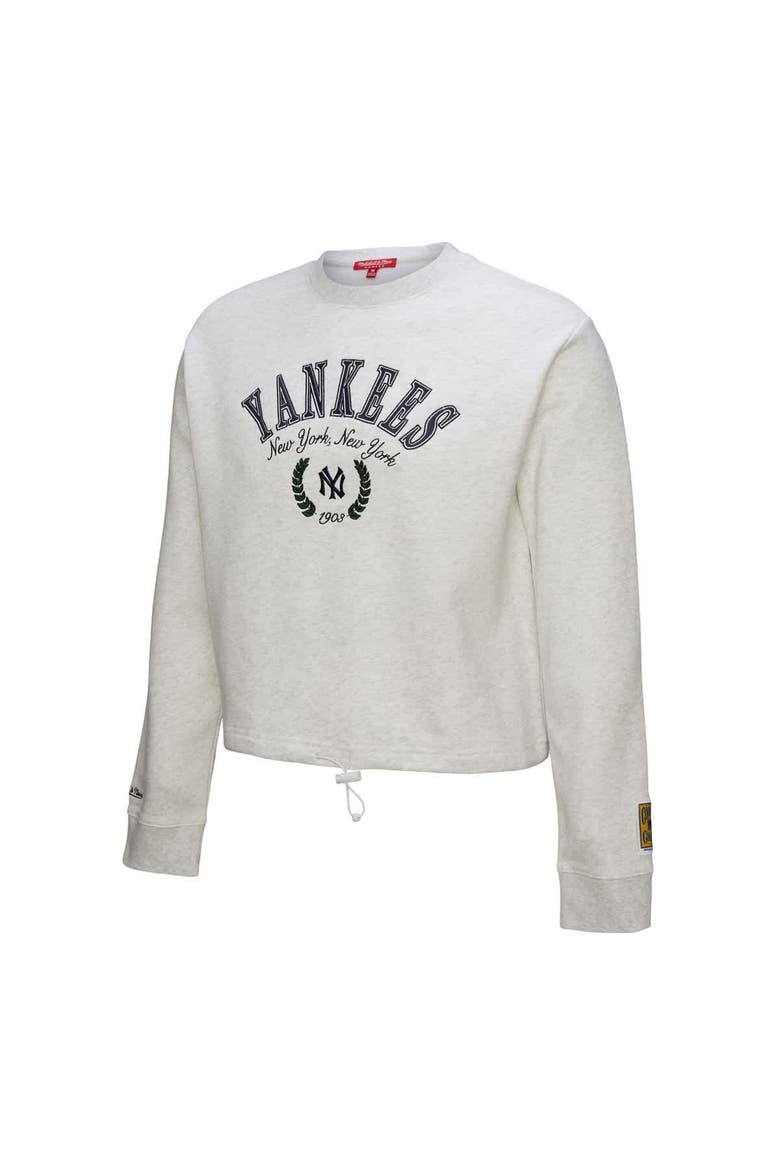 Women's Mitchell & Ness Heather Gray New York Yankees Cropped Toggle Pullover Sweatshirt, Alternate, color, Heather Gray