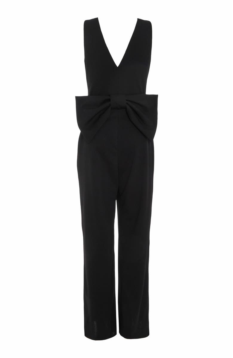 QUIZ Button Front Scuba Crepe Jumpsuit With Open Back, Alternate, color, Black