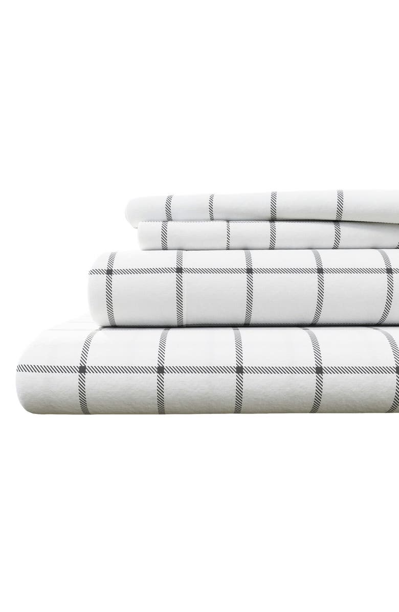Woven & Weft Turkish Cotton Flannel Plaid Sheet Set, Main, color, Windowpane - White / Grey