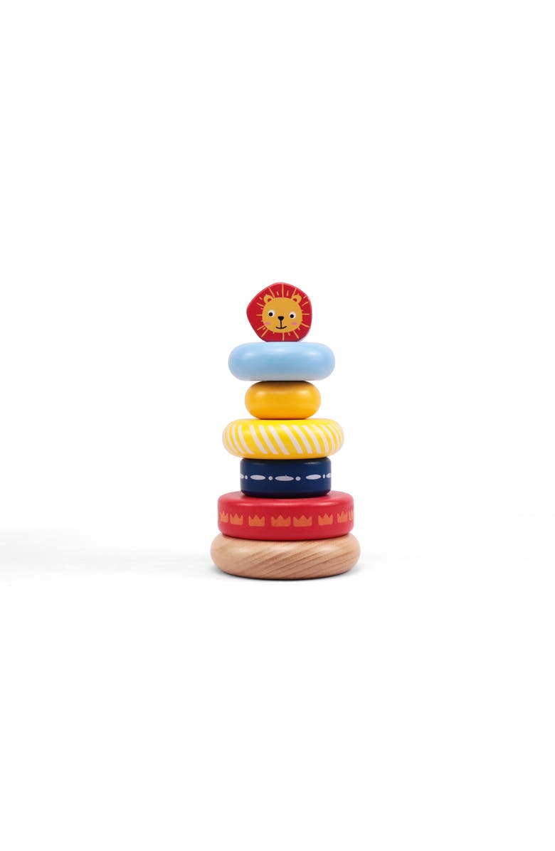 Leo & Friends Leo Stacking Toddler Ring Tower - 7-Piece Blue Wooden Stacker Puzzle, Main, color, Yellow