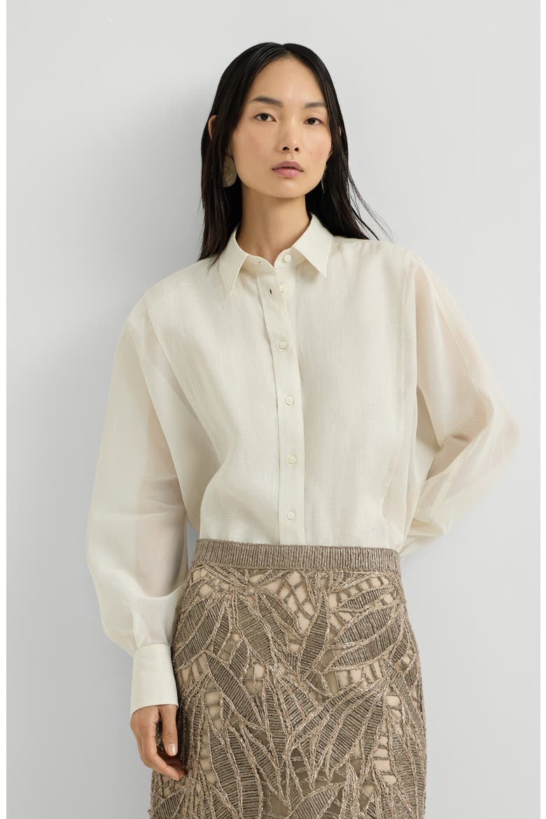 Linen and cotton organza shirt, Main, color, Milk